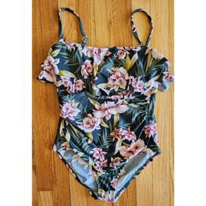 Kona Sol Floral Tropical One Piece Swimsuit Sz M